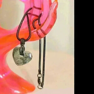 15" Stone Heart Pendant Necklace on a Black Snake Chain